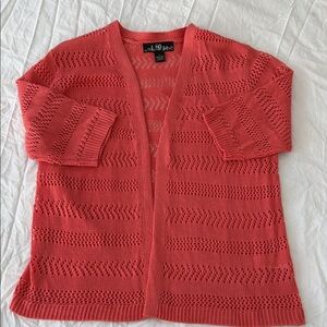 Coral Open Knit Cardigan Short Sleeve light sweater x8367